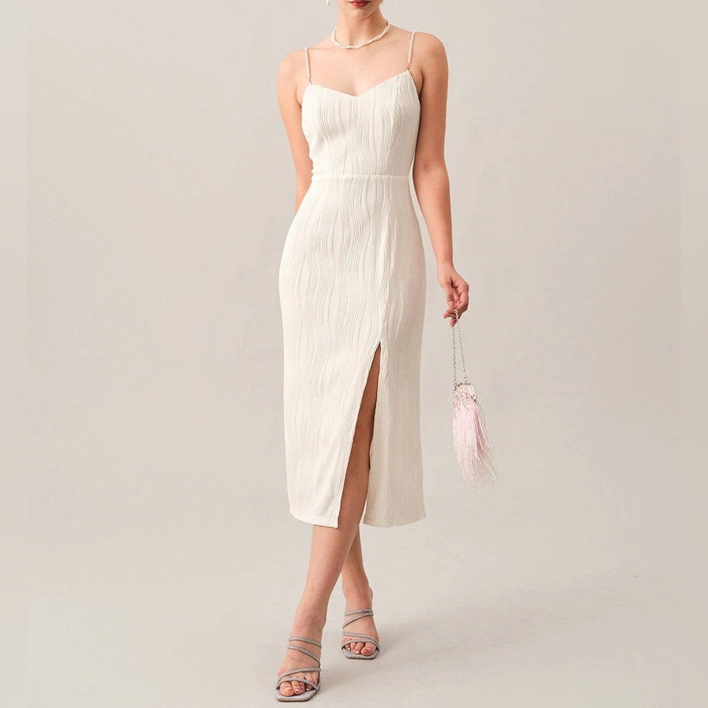 RIHOAS Ivory Midi Dress with Pearl Straps - NWT